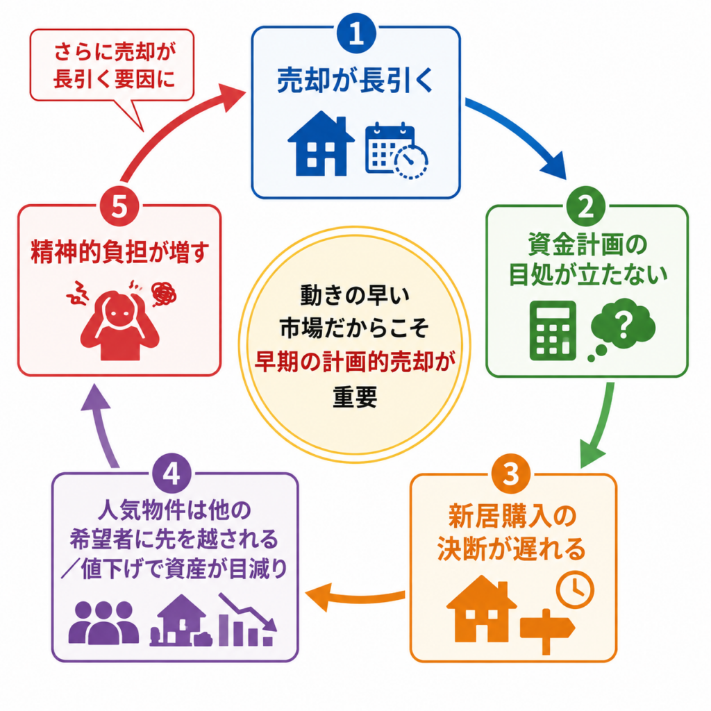 売却が長引いた場合の悪循環のイメージ