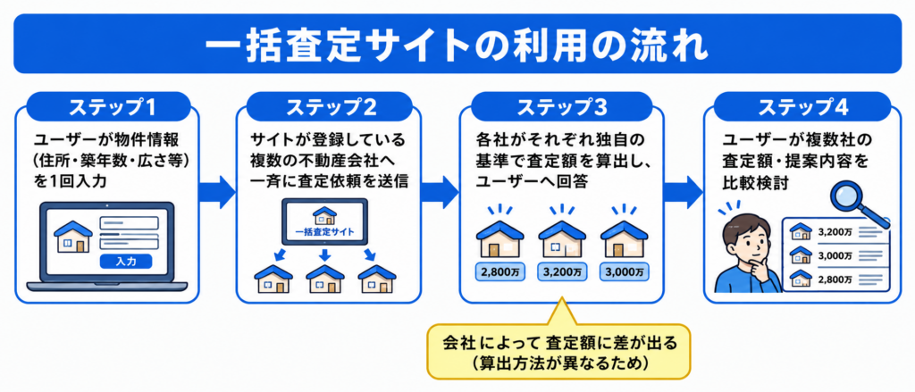 一括査定サイト利用の流れ